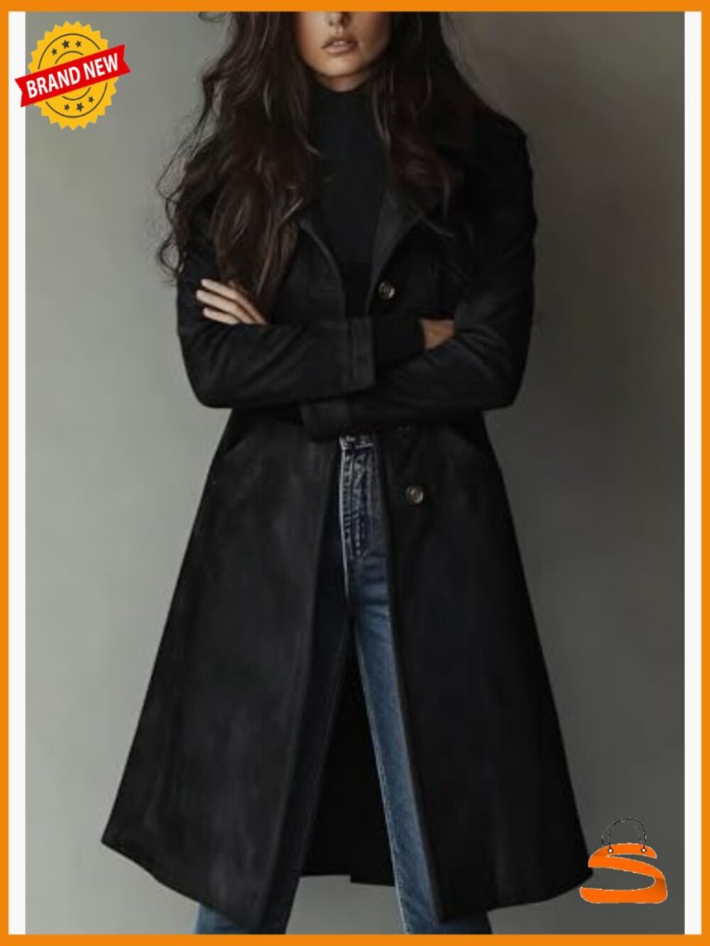 Faux Suede Trench Coat Long Sleeve Notch Lapel Overcoat with Pockets - Picture 7 of 7